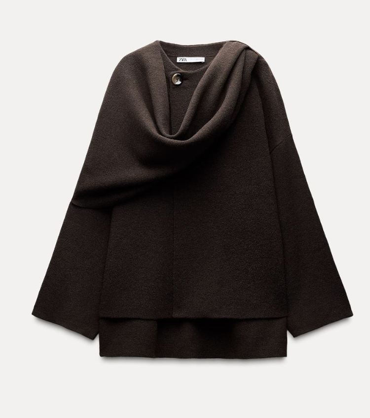 Zara Knit Cape Coat in Maroon — UFO No More